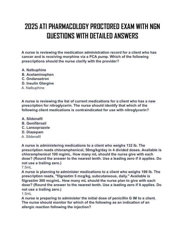2025 ATI PHARMACOLOGY PROCTORED EXAM WITH NGN 