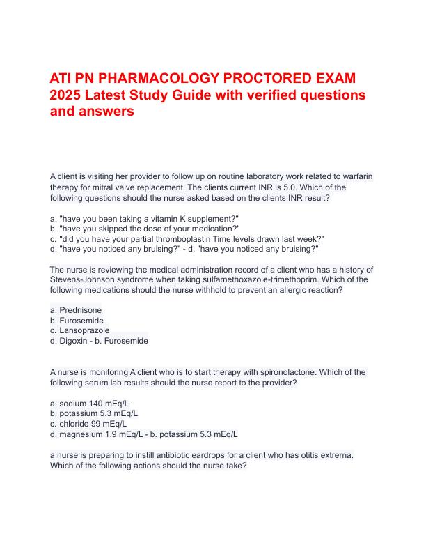 ATI PN PHARMACOLOGY PROCTORED EXAM 2025