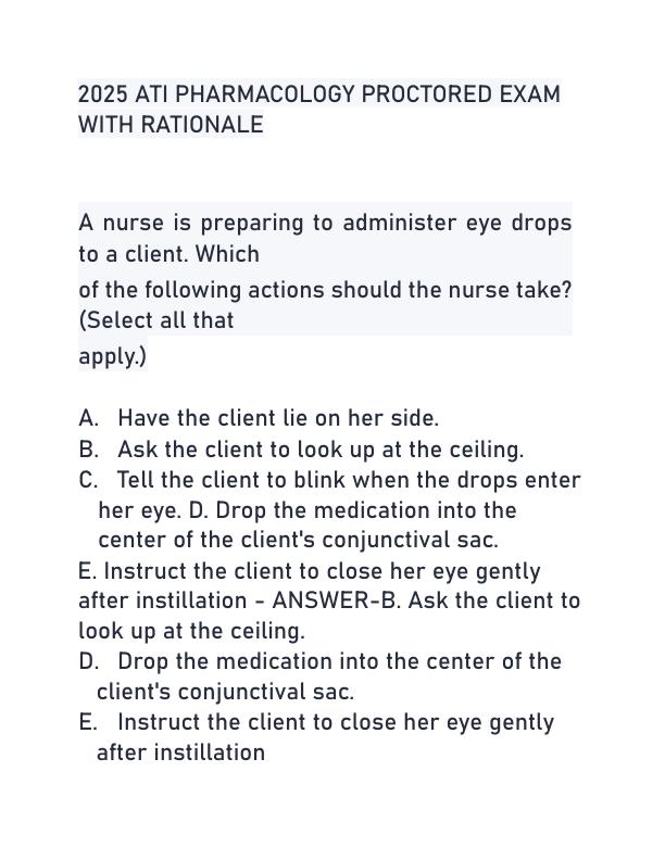 2025 ATI PHARMACOLOGY PROCTORED EXAM WITH RATIONALE 