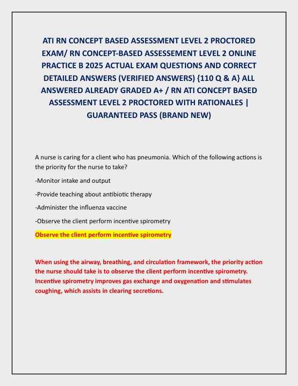 ATI RN CONCEPT BASED ASSESSMENT LEVEL 2 PROCTORED EXAM
