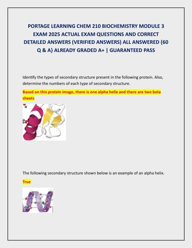 PORTAGE LEARNING CHEM 210 BIOCHEMISTRY MODULE 3 EXAM 2025 ACTUAL EXAM QUESTIONS AND CORRECT DETAILED ANSWERS