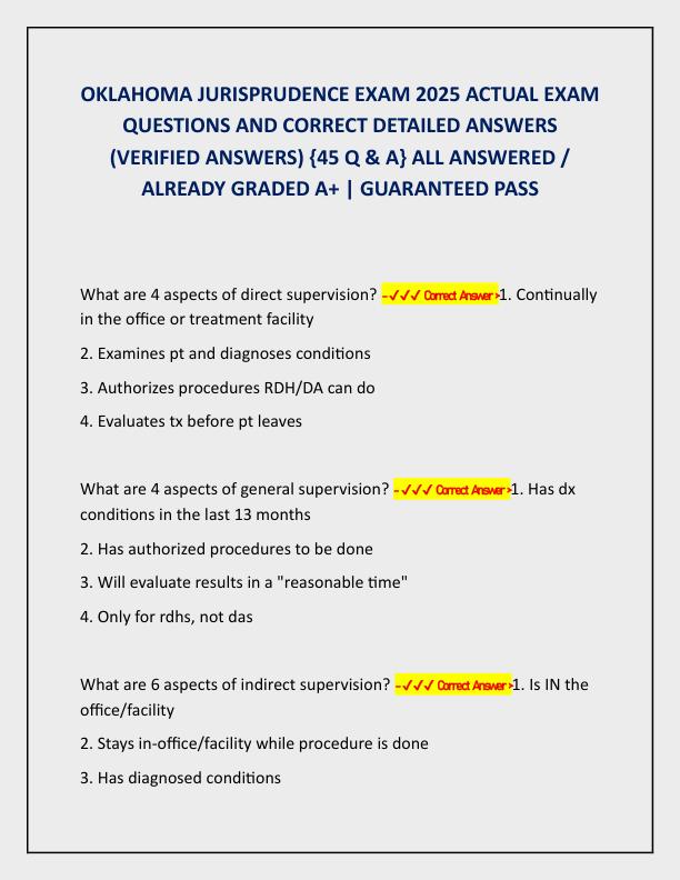 OKLAHOMA JURISPRUDENCE EXAM 2025 ACTUAL EXAM QUESTIONS AND CORRECT DETAILED ANSWERS