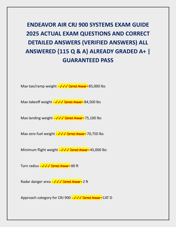 ENDEAVOR AIR CRJ 900 SYSTEMS EXAM GUIDE 2025 ACTUAL EXAM QUESTIONS AND CORRECT DETAILED ANSWERS