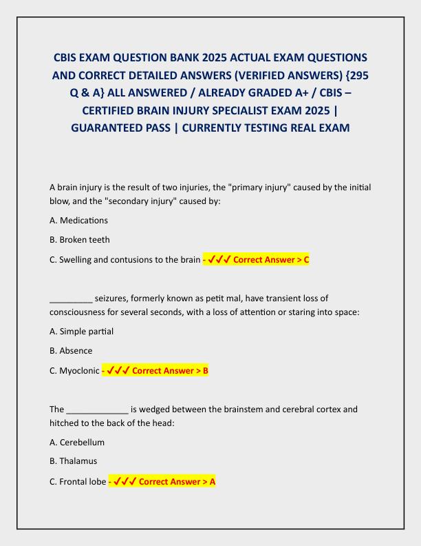 CBIS EXAM QUESTION BANK 2025 ACTUAL EXAM QUESTIONS AND CORRECT DETAILED ANSWERS