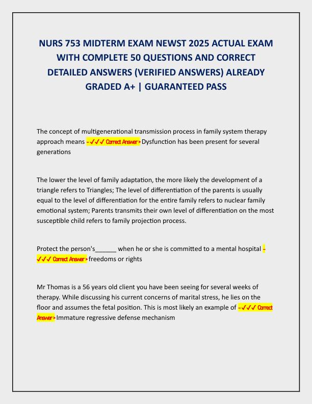 NURS 753 MIDTERM EXAM NEWST 2025 ACTUAL EXAM WITH COMPLETE 50 QUESTIONS AND CORRECT DETAILED ANSWERS