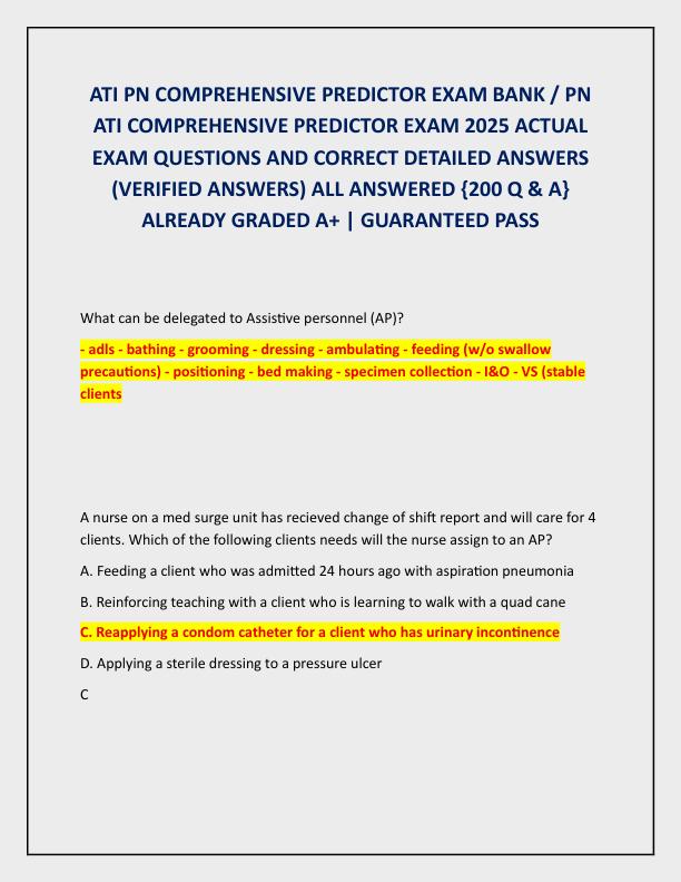 ATI PN COMPREHENSIVE PREDICTOR EXAM BANK