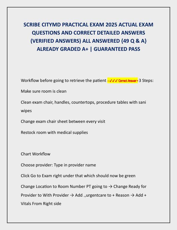 SCRIBE CITYMD PRACTICAL EXAM 2025 ACTUAL EXAM QUESTIONS AND CORRECT DETAILED ANSWERS
