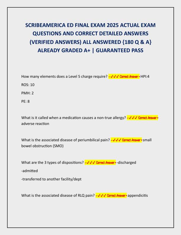 SCRIBEAMERICA ED FINAL EXAM 2025 ACTUAL EXAM QUESTIONS AND CORRECT DETAILED ANSWERS