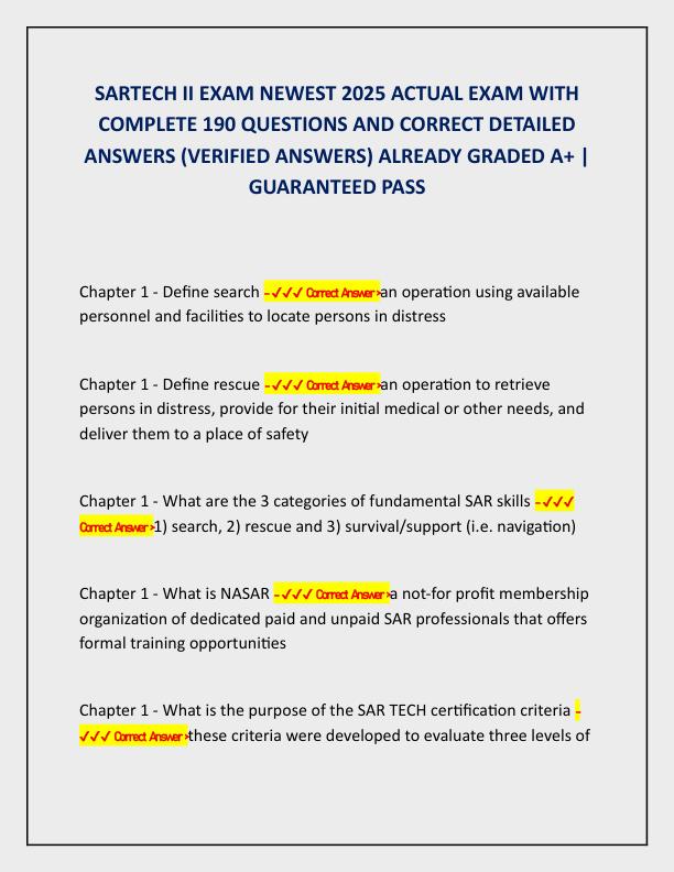 SARTECH II EXAM NEWEST 2025 ACTUAL EXAM WITH COMPLETE 190 QUESTIONS AND CORRECT DETAILED ANSWERS