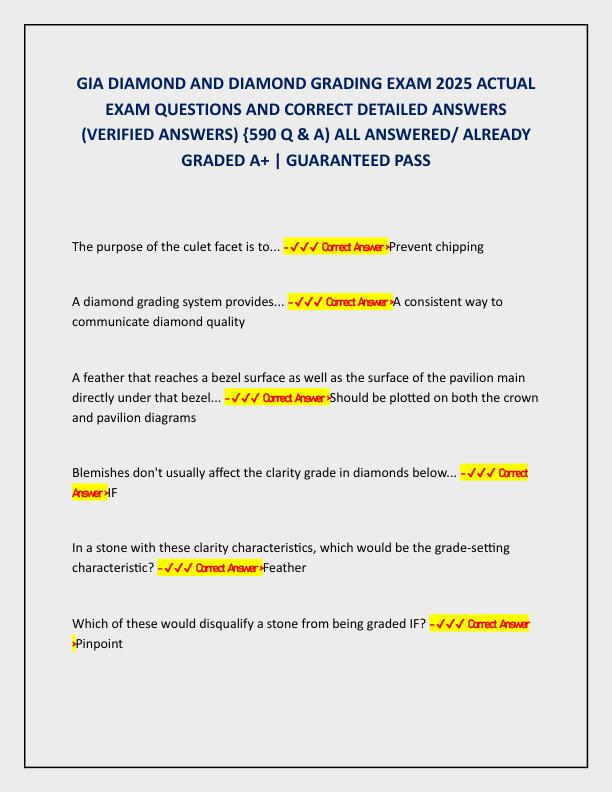 GIA DIAMOND AND DIAMOND GRADING EXAM 2025 ACTUAL EXAM QUESTIONS AND CORRECT DETAILED ANSWERS