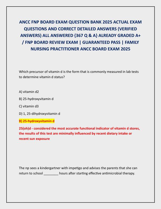 ANCC FNP BOARD EXAM QUESTION BANK 2025 ACTUAL EXAM QUESTIONS AND CORRECT DETAILED ANSWERS