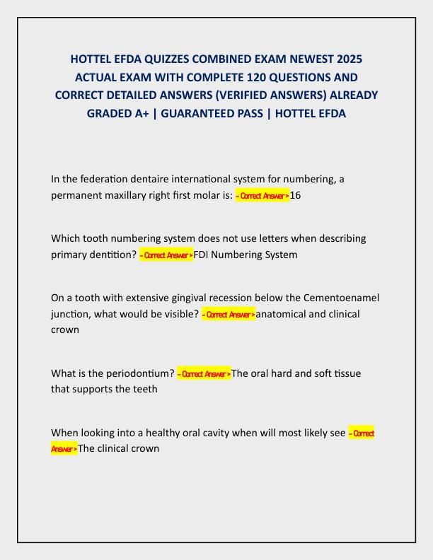 mobile-preview-HOTTEL EFDA QUIZZES COMBINED EXAM NEWEST 2025 ACTUAL EXAM WITH COMPLETE 120 QUESTIONS AND CORRECT DETAILED ANSWERS
