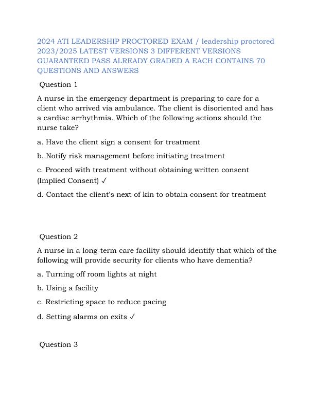 2024 ATI LEADERSHIP PROCTORED EXAM  2023-2025 LATEST