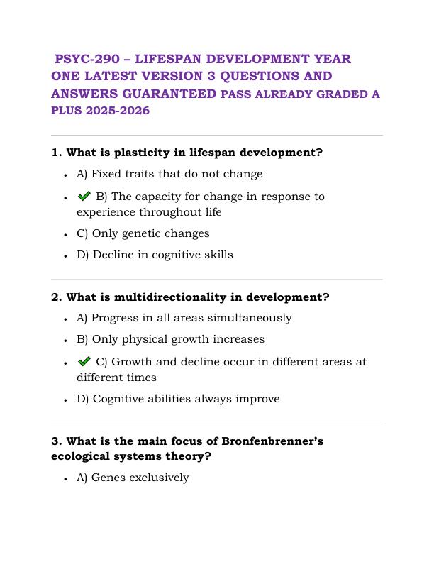 mobile-preview-PSYC 290 – LIFESPAN DEVELOPMENT YEAR ONE LATEST VERSION 3 QUESTIONS AND ANSWERS GUARANTEED PASS ALREADY GRADED A PLUS 2025-2026