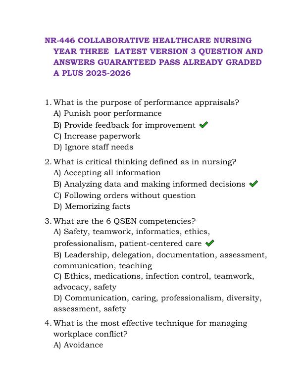 NR‑446 COLLABORATIVE  HEALTHCARE NURSING LATEST VERSION 3 QUESTION AND ANSWERS GUARANTEED PASS ALREADY GRADED A PLUS 2025-2026