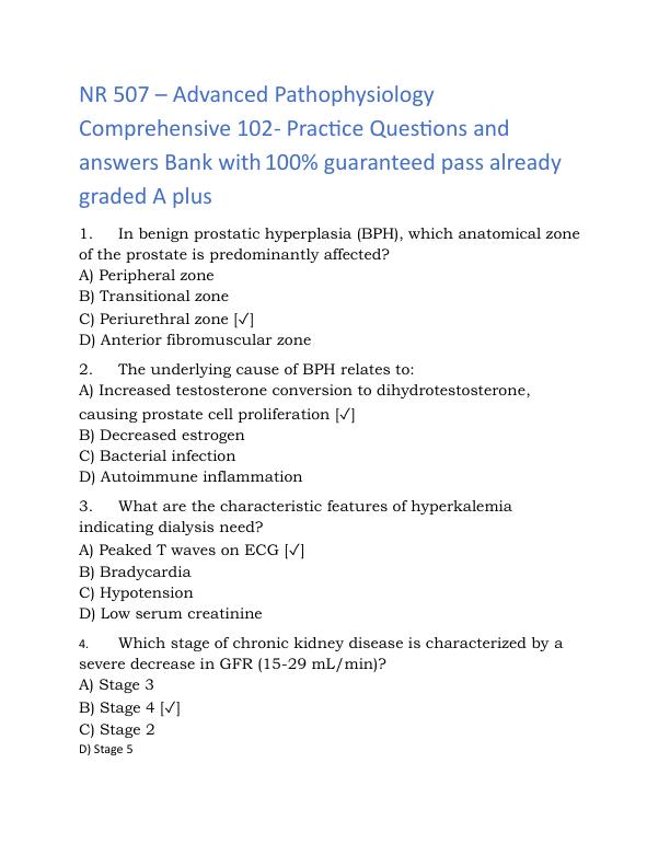 NR 507 – Advanced Pathophysiology Comprehensive 102- Practice Questions and answers Bank with 100% guaranteed pass already graded A plus