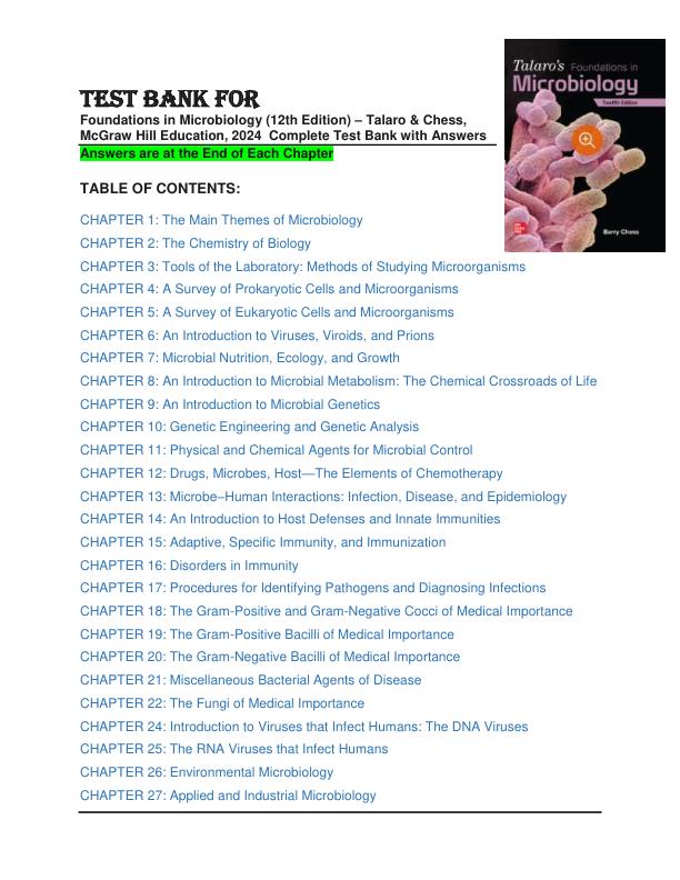 mobile-preview-Foundations in Microbiology (12th Edition) – Talaro & Chess, McGraw Hill Education, 2024  Complete Test Bank with Answers