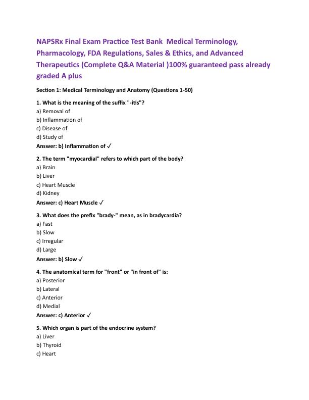 mobile-preview-NAPSRx Final Exam Practice Test Bank  Medical Terminology