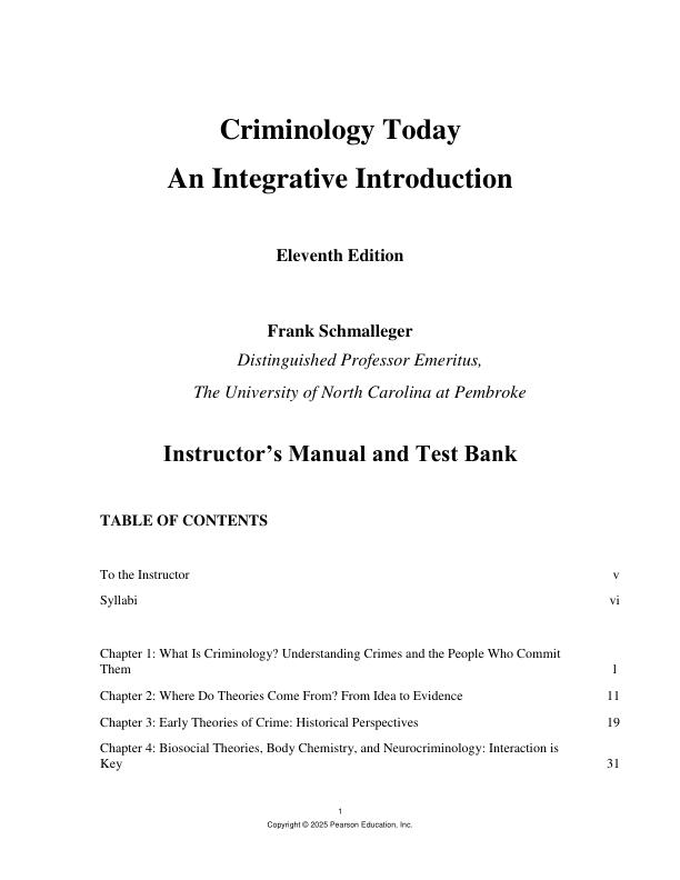 Solution Manual for Criminology Today An Integrative Introduction, 11th edition by Frank Schmalleger Chapter 1-15