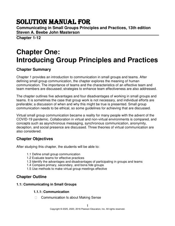 Solution Manual for Communicating in Small Groups Principles and Practices, 13th Edition by Steven A. Beebe John Masterson