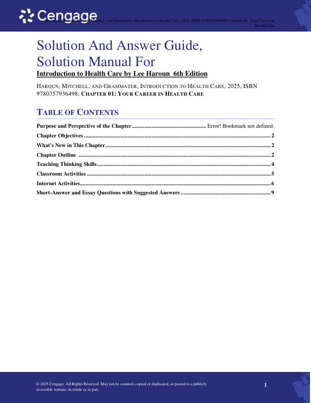 Solution Manual for Introduction to Health Care 6th Edition by Lee Haroun Chapter 1-23