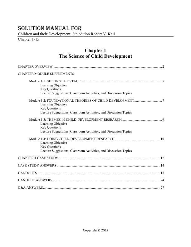 Solution Manual for Children and their Development, 8th Edition by Robert V. Kail