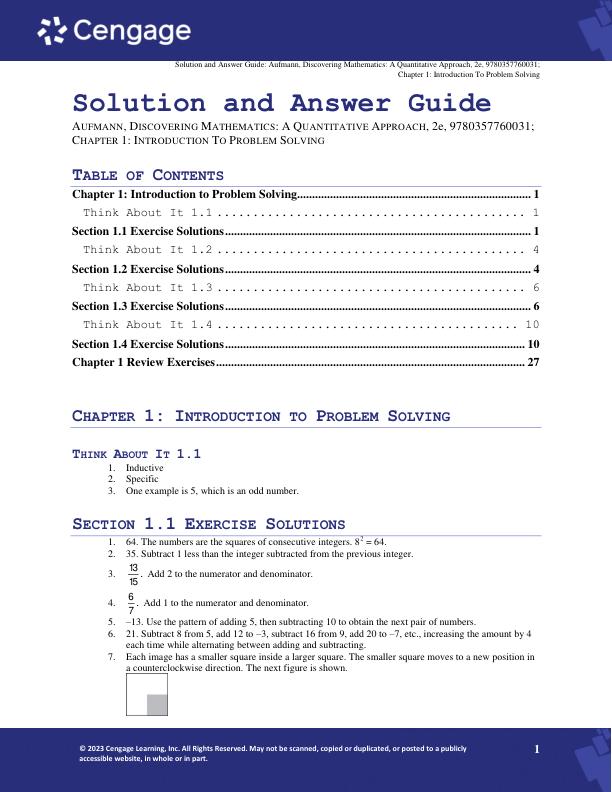 Solution and Answer Guide For Discovering Mathematics A Quantitative Reasoning Approach, 2nd Edition by Richard N. Aufmann