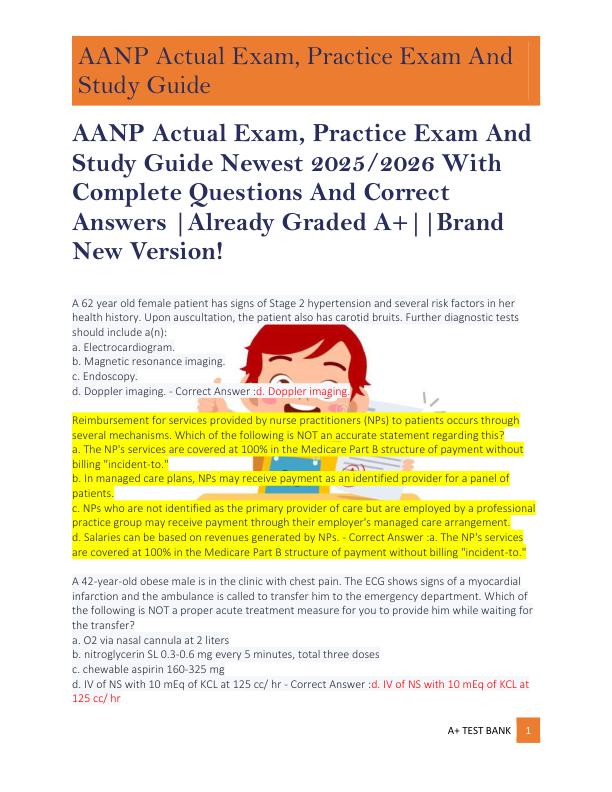 mobile-preview-AANP Actual Exam, Practice Exam And  Study Guide Newest 2025/2026 With  Complete Questions And Correct  Answers |Already Graded A+||Brand  New Version!