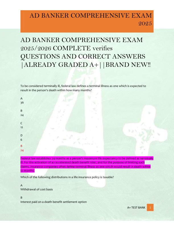 AD BANKER COMPREHENSIVE EXAM  2025/2026 COMPLETE verifies  QUESTIONS AND CORRECT ANSWERS  |ALREADY GRADED A+||BRAND NEW!!
