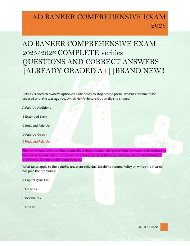 AD BANKER COMPREHENSIVE EXAM  2025/2026 COMPLETE verifies  QUESTIONS AND CORRECT ANSWERS  |ALREADY GRADED A+||BRAND NEW!!