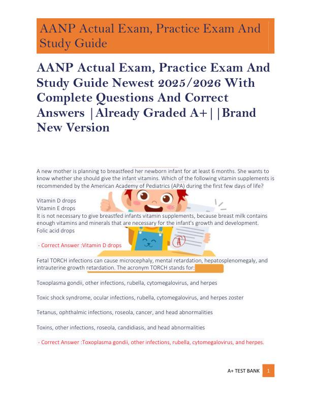 AANP Actual Exam, Practice Exam And  Study Guide Newest 2025/2026 With  Complete Questions And Correct  Answers |Already Graded A+||Brand  New Version