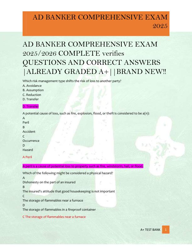 AD BANKER COMPREHENSIVE EXAM  2025/2026 COMPLETE verifies  QUESTIONS AND CORRECT ANSWERS  |ALREADY GRADED A+||BRAND NEW!!