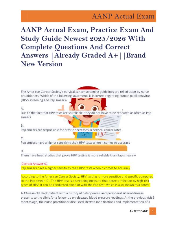 AANP Actual Exam, Practice Exam And  Study Guide Newest 2025/2026 With  Complete Questions And Correct  Answers |Already Graded A+||Brand  New Version