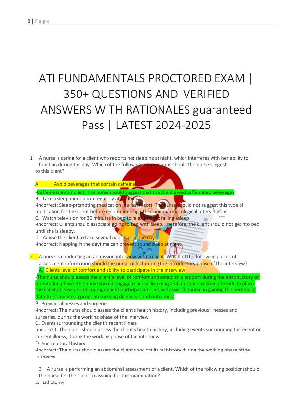 ATI FUNDAMENTALS PROCTORED EXAM |  350+ QUESTIONS AND VERIFIED  ANSWERS WITH RATIONALES guaranteed  Pass | LATEST 2024-2025