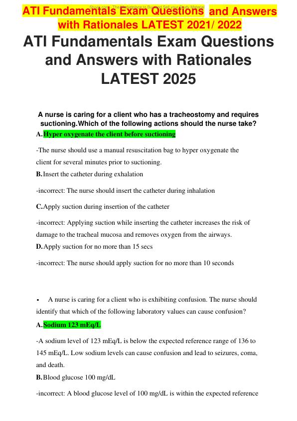 ATI Fundamentals Exam Questions  and Answers with Rationales  LATEST 2025