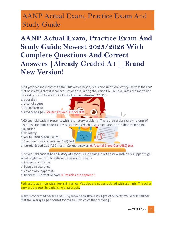 AANP Actual Exam, Practice Exam And  Study Guide Newest 2025/2026 With  Complete Questions And Correct  Answers |Already Graded A+||Brand  New Version!