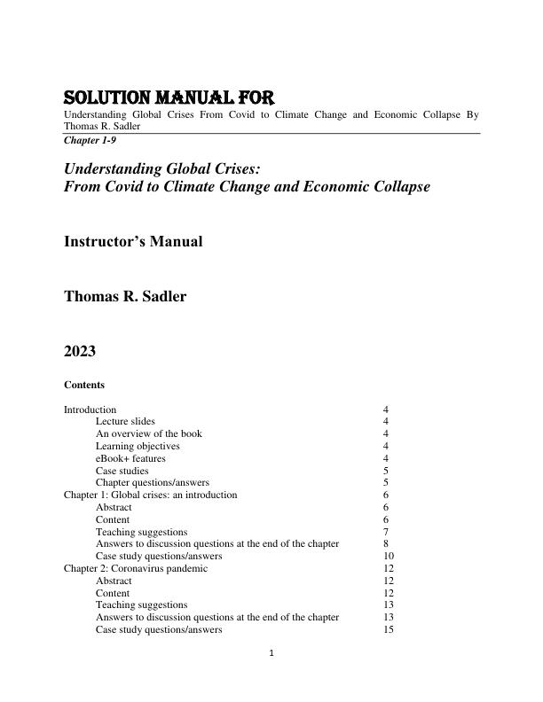 Solution Manual For Understanding Global Crises From Covid to Climate Change and Economic Collapse By Thomas R. Sadler (2)