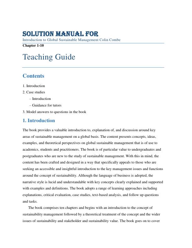 Solution Manual For Introduction to Global Sustainable Management Colin Combe