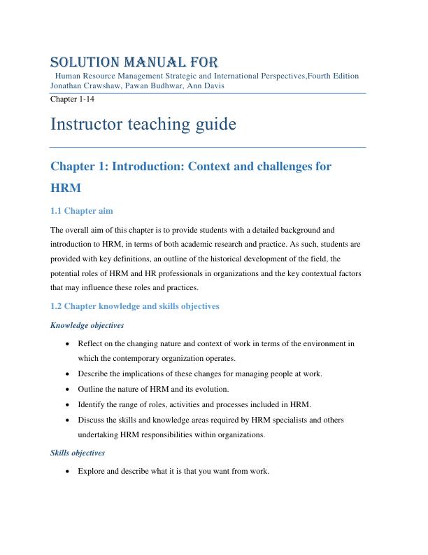 Teaching Guide For Human Resource Management Strategic and International Perspectives,Fourth Edition Jonathan Crawshaw, Pawan Budhwar, Ann Davis