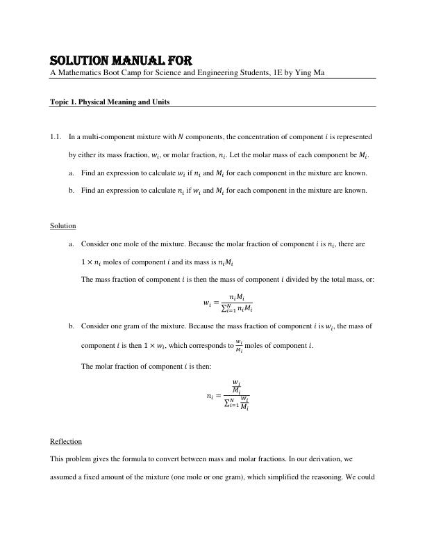 Solution Manual For A Mathematics Boot Camp for Science and Engineering Students, 1st Edition by Ying Ma