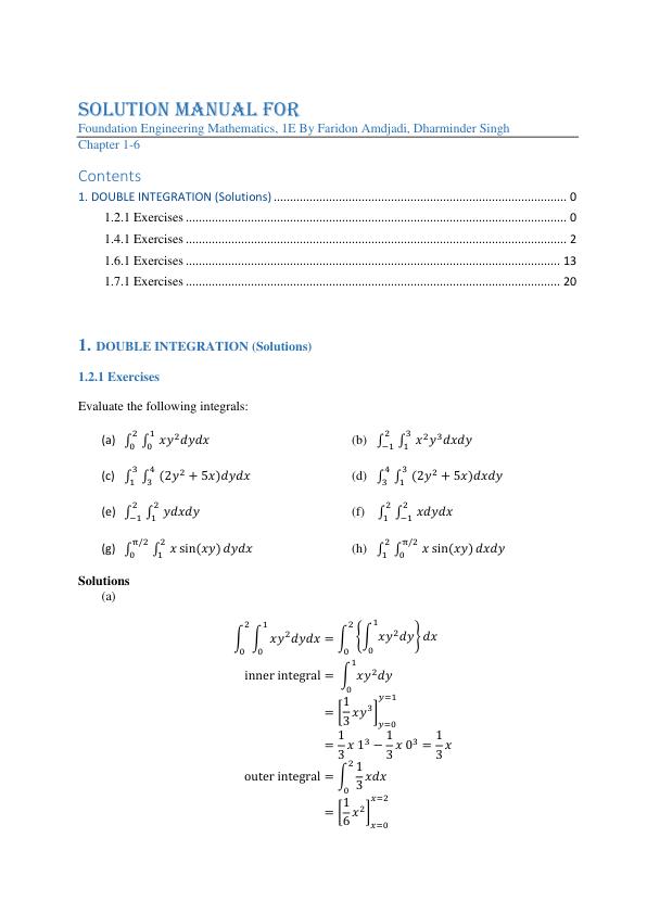 Solution Manual For Foundation Engineering Mathematics, 1st Edition  By Faridon Amdjadi, Dharminder Singh