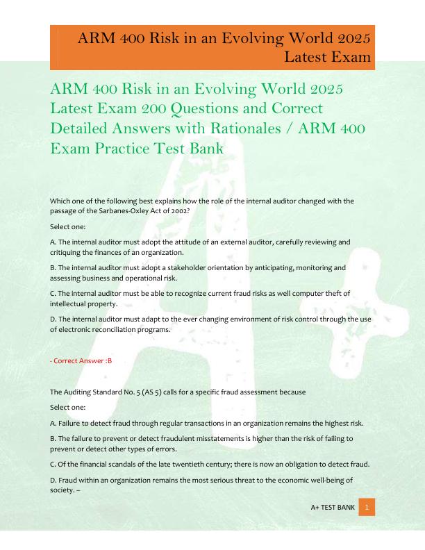 mobile-preview-ARM 400 Risk in an Evolving World 2025  Latest Exam 200 Questions and Correct  Detailed Answers with Rationales / ARM 400  Exam Practice Test Bank 