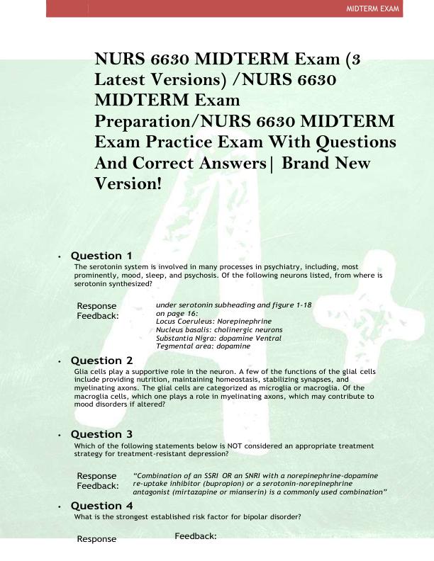 NURS 6630 MIDTERM Exam (3  Latest Versions) /NURS 6630  MIDTERM Exam  Preparation/NURS 6630 MIDTERM  Exam Practice Exam With Questions  And Correct Answers| Brand New  Version! 