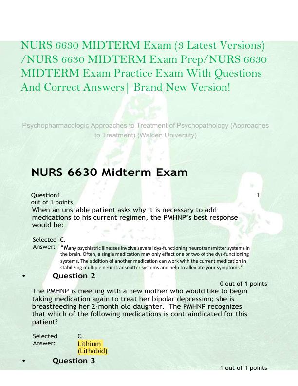 NURS 6630 MIDTERM Exam (3 Latest Versions)  /NURS 6630 MIDTERM Exam Prep/NURS 6630  MIDTERM Exam Practice Exam With Questions  And Correct Answers| Brand New Version! 