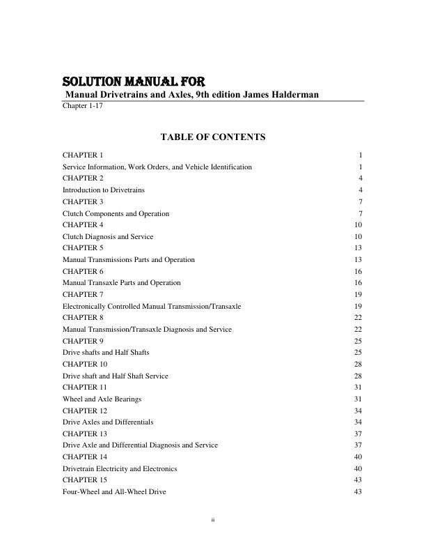 Solution Manual For Manual Drivetrains and Axles, 9th Edition By James Halderman