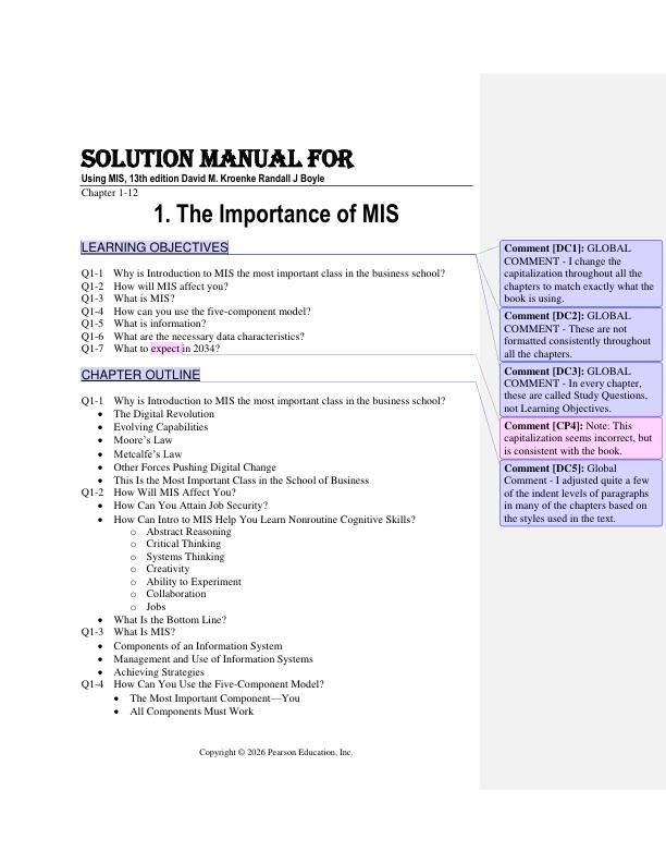 Solution Manual For Using MIS, 13th Edition By David M. Kroenke Randall J Boyle