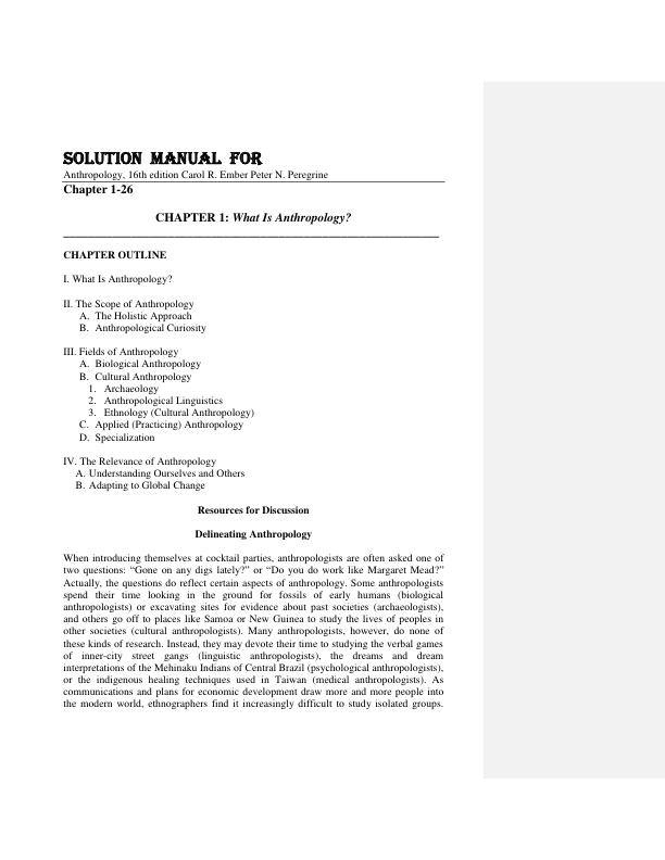 Solution Manual For Anthropology, 16th Edition Carol R. Ember Peter N. Peregrine