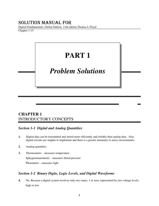 Solution Manual For Digital Fundamentals, Global Edition, 11th Edition ByThomas L Floyd