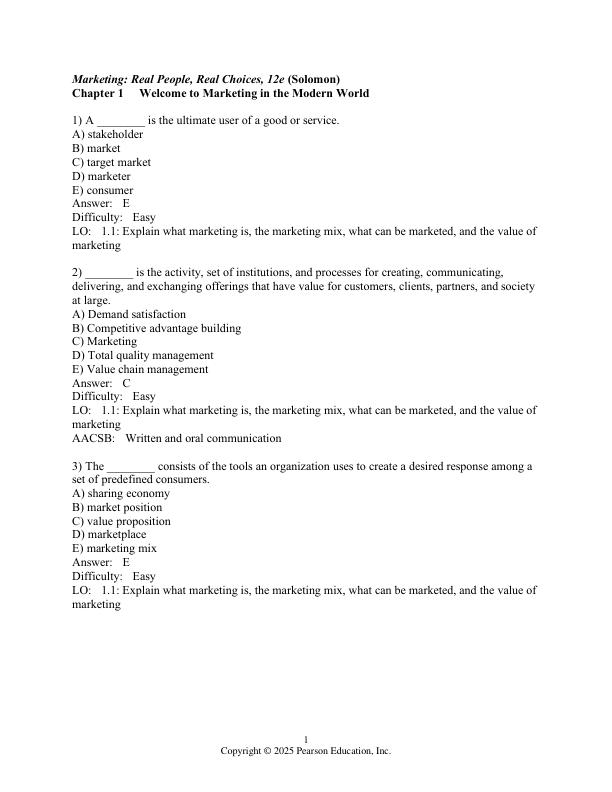 Test Bank For Marketing Real People, Real Choices, 12th Edition By Michael R. Solomon Greg W. Marshall Elnora W. Stuart Brad Carlson Janée N. Burkhalter. I have tb I need sm
