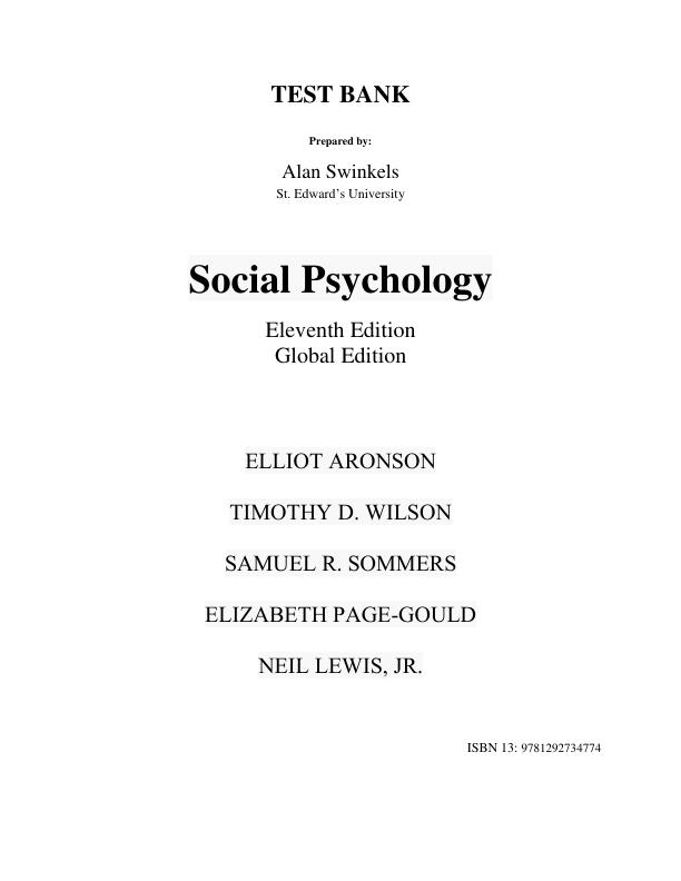 mobile-preview-Test Bank For Social Psychology, Global Edition, 11th Edition By Elliot Aronson Timothy D. Wilson Samuel R Sommers Elizabeth Page-Gould Neil Lewis Jr